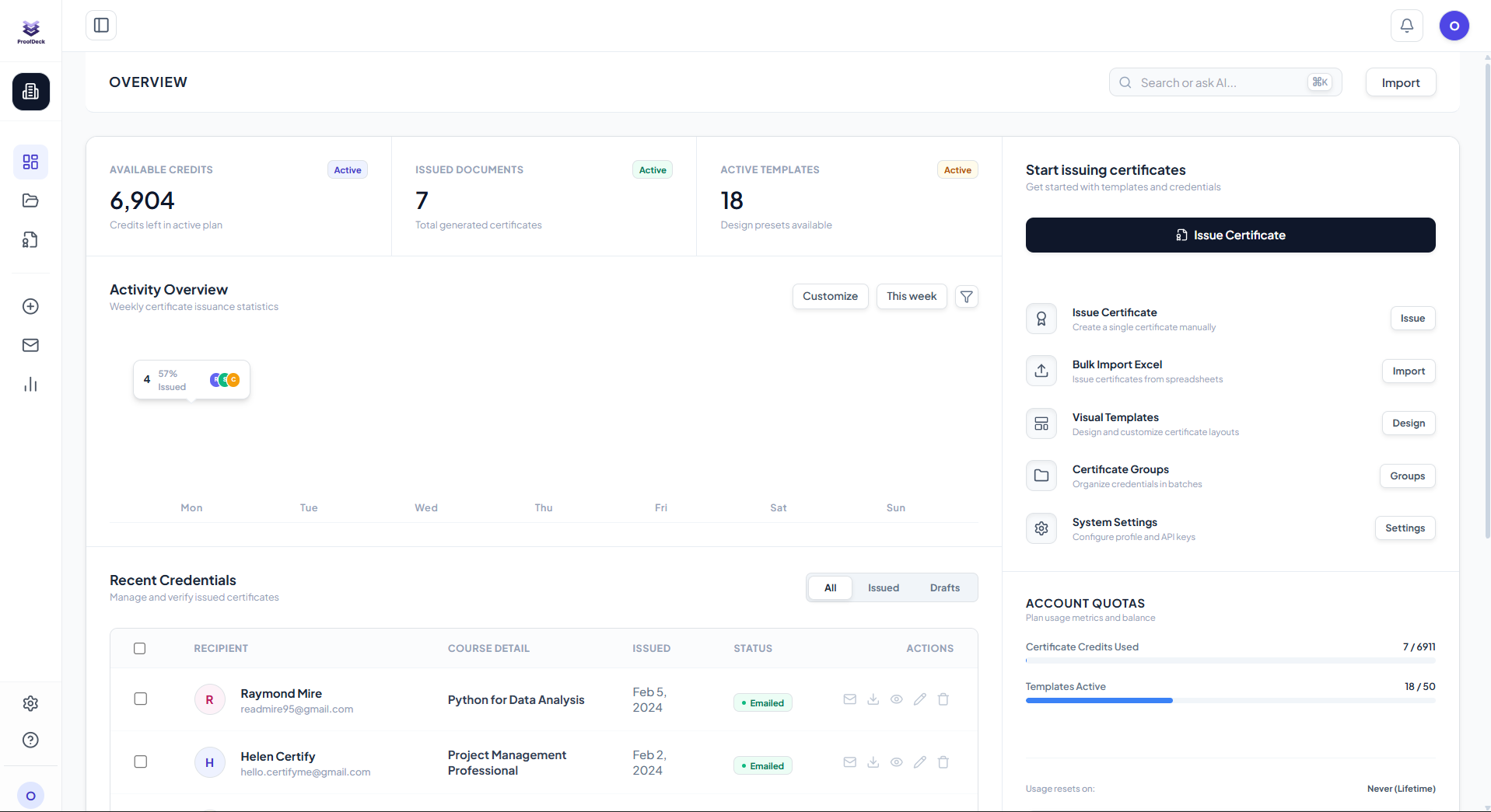 ProofDeck Dashboard Mockup